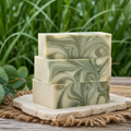 Salt + Sage Body Bar - stacked handcrafted soap bars with sage green and cream swirls